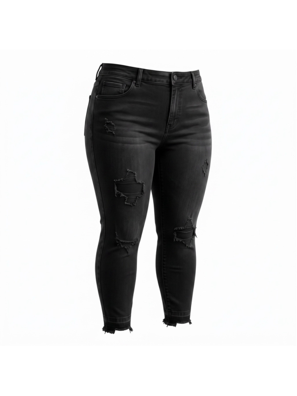 Kancan Ankle Skinny Jeans Black Denim Distressed High Rise Raw Hem Womens 3XL